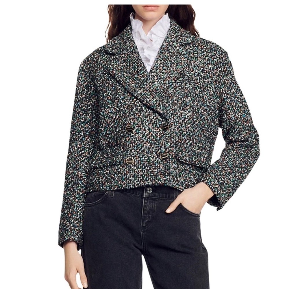 Sandro Zazie Crop Tweed Blazer Jacket
